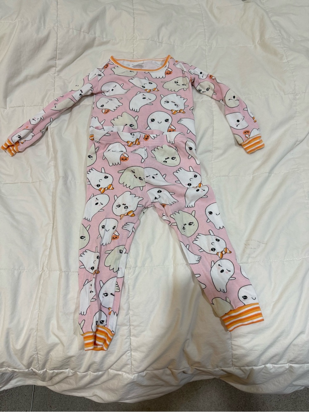 The Children's Place Pink Ghost Pattern Pajama Set with Orange Trim 💯% Cotton
